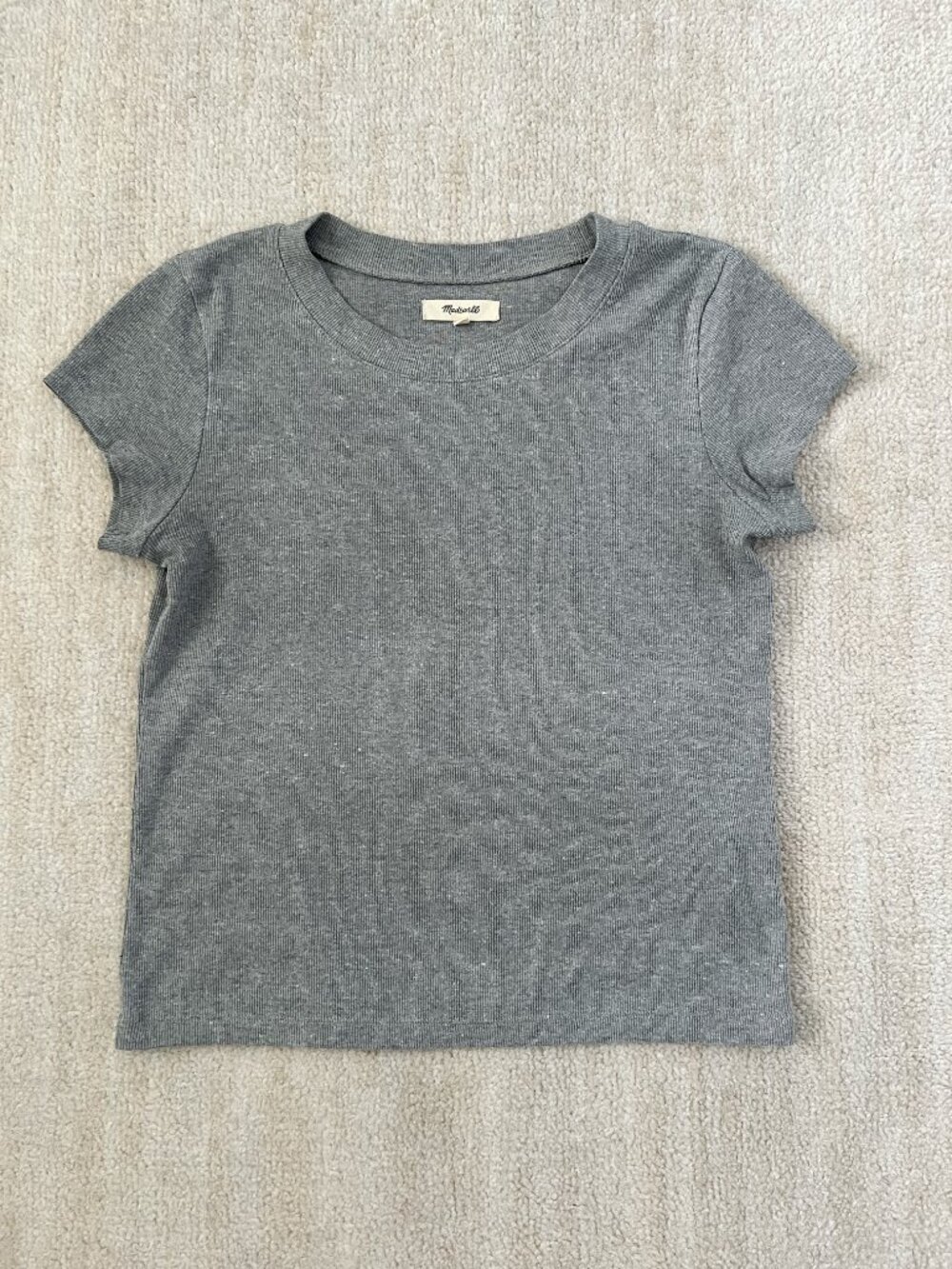 Madewell Heather Gray Ribbed Crewneck Short Sleeve Shirt Top S Cotton